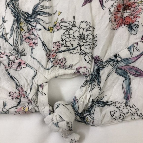 Buffalo David Bitton Size Medium Floral Tie Front Blouse Top Crochet Trim - Picture 2 of 9